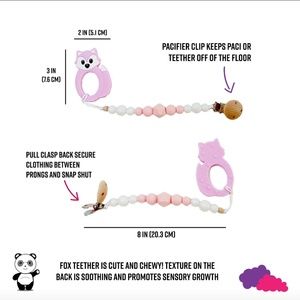 Pink baby girl pacifier clip fox teether teething